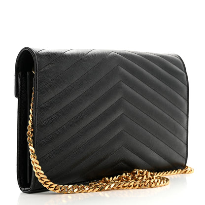 Saint Laurent Grain De Poudre Matelasse Chevron Monogram Chain Wallet Black 3 of 10