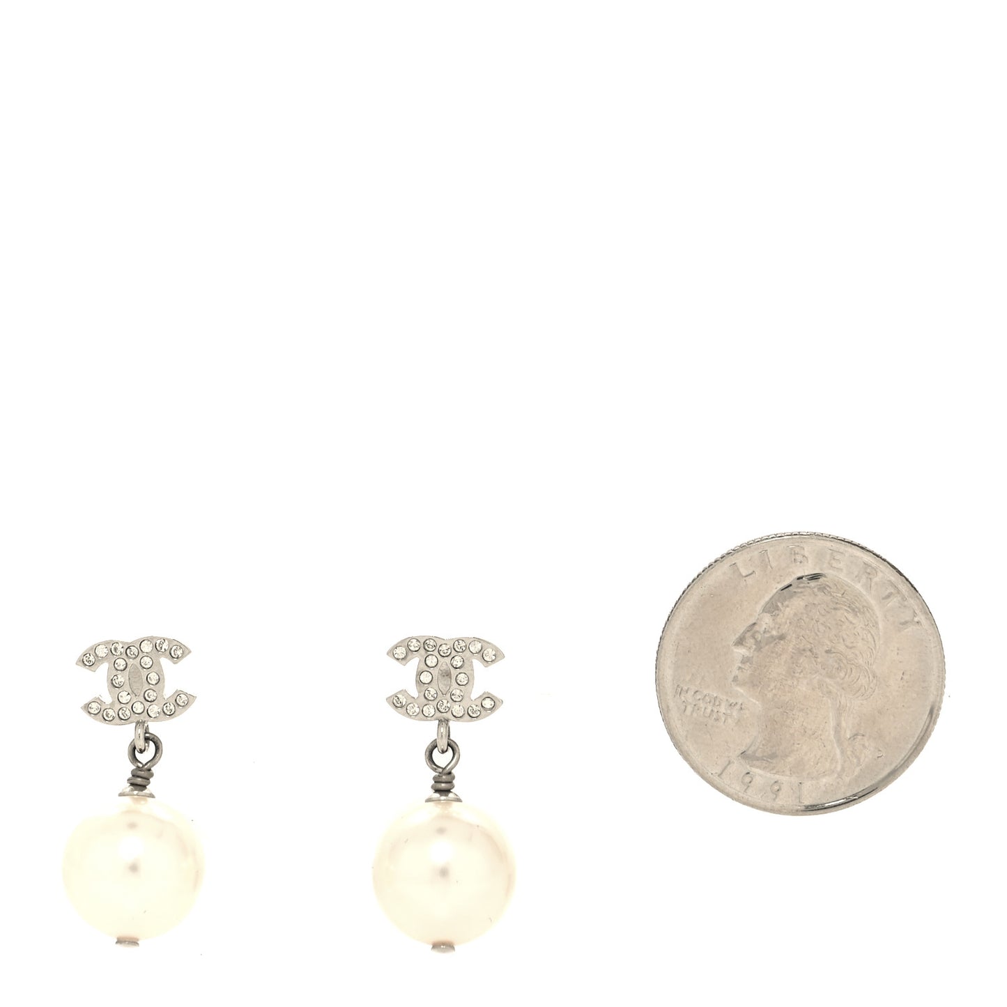 Crystal Pearl CC Drop Earrings Silver Pearly White