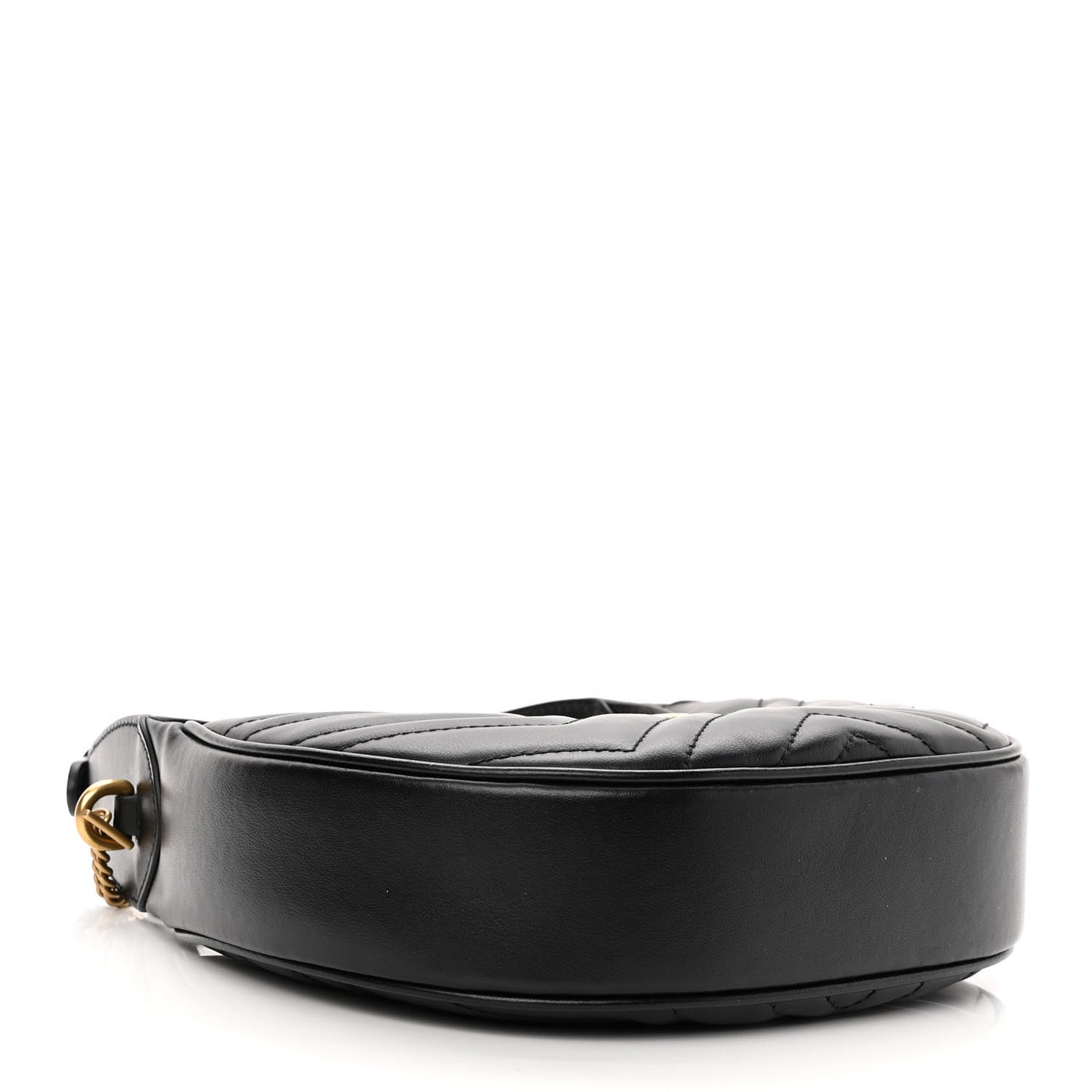 Calfskin Matelasse Chevron Mini GG Marmont Half Moon Hobo Black