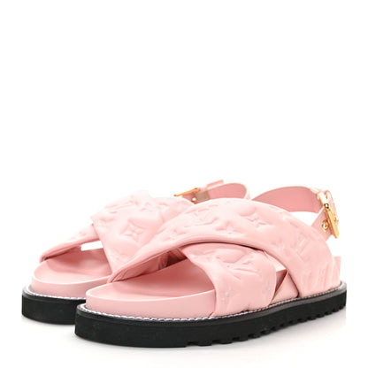 Louis Vuitton Lambskin Monogram Embossed Paseo Flat Comfort Sandals 38 Rose Clair 2 of 8