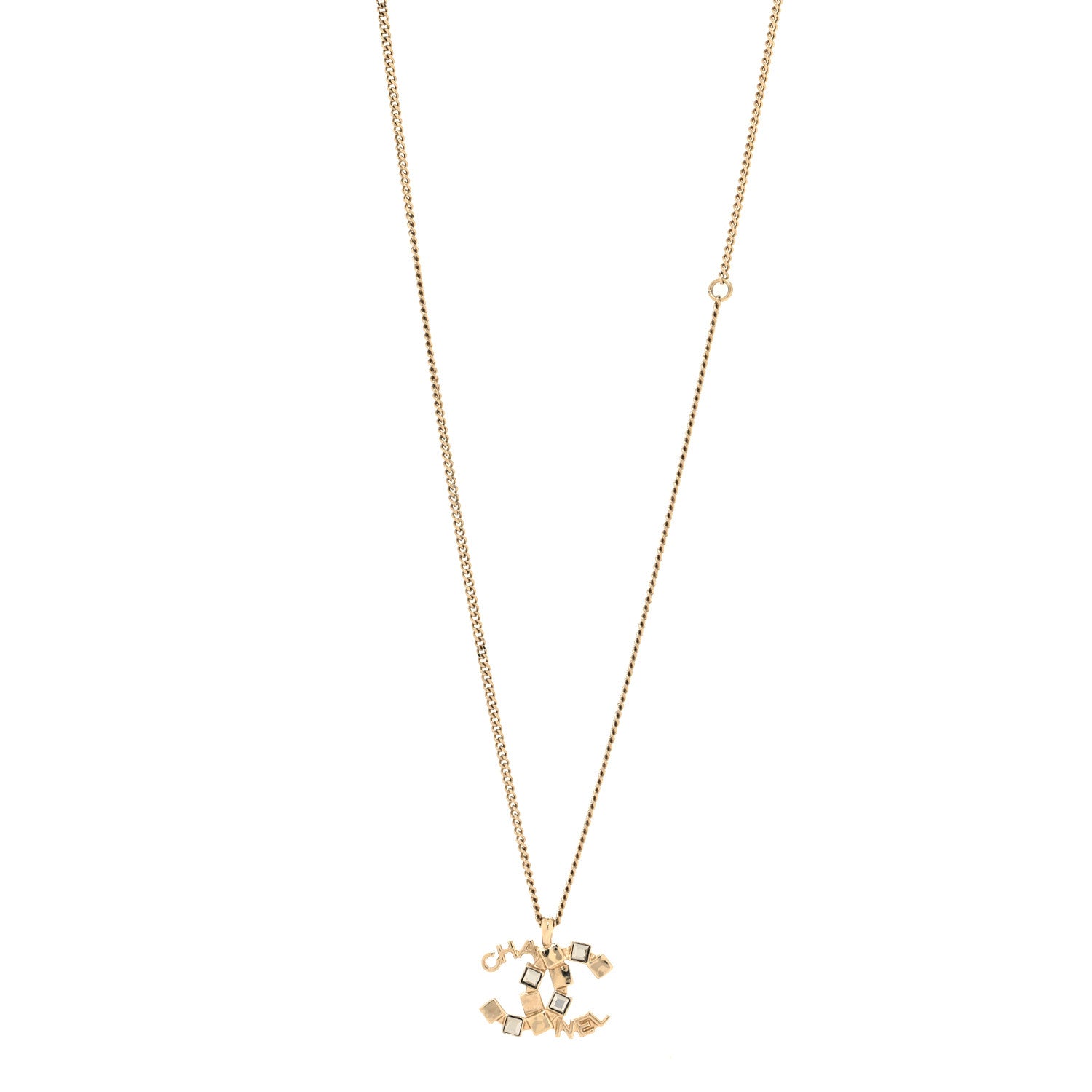Chanel Baguette Crystal Logo CC Necklace Grey Gold 1 of 5