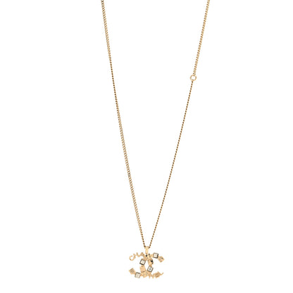 Chanel Baguette Crystal Logo CC Necklace Grey Gold 1 of 5