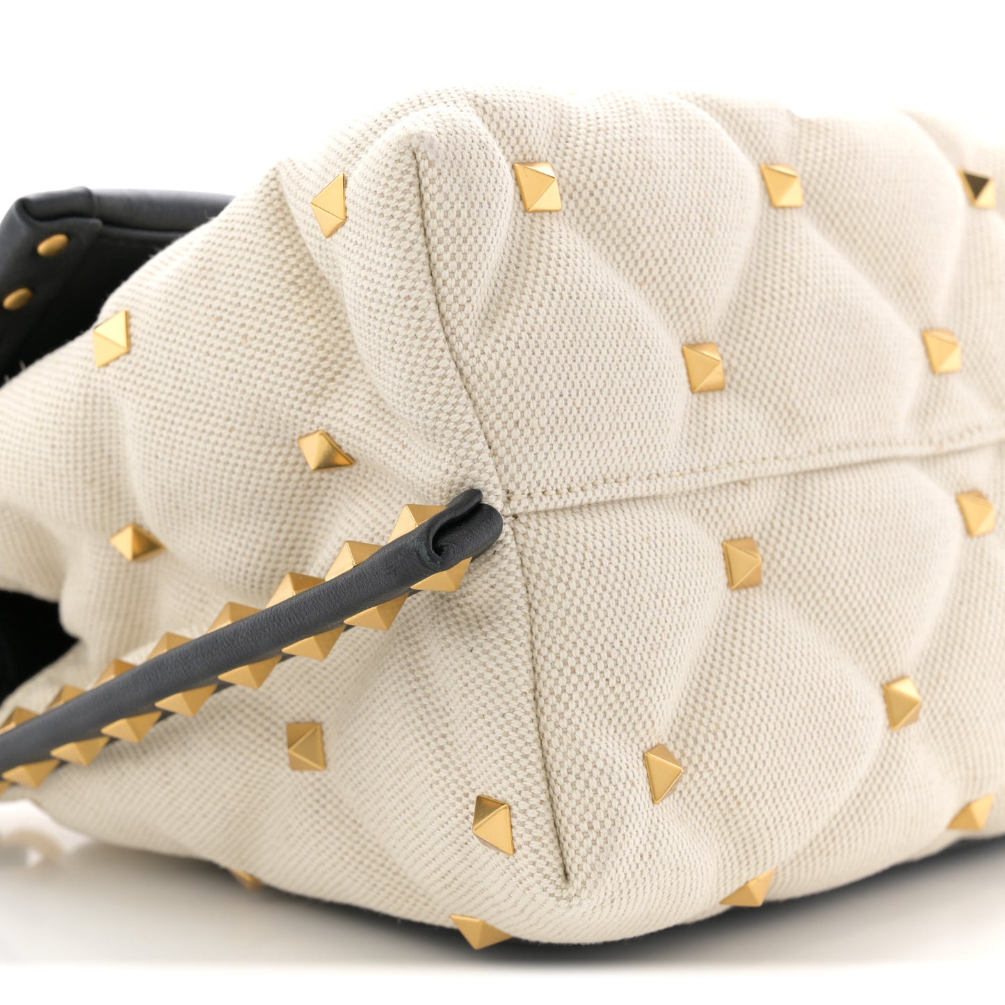 Canvas Calfskin Medium Candystud Top Handle Bag Black Beige