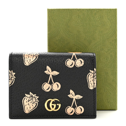 Gucci Textured Dollar Calfskin Berry Print GG Marmont Card Case Black Light Copper 8 of 8