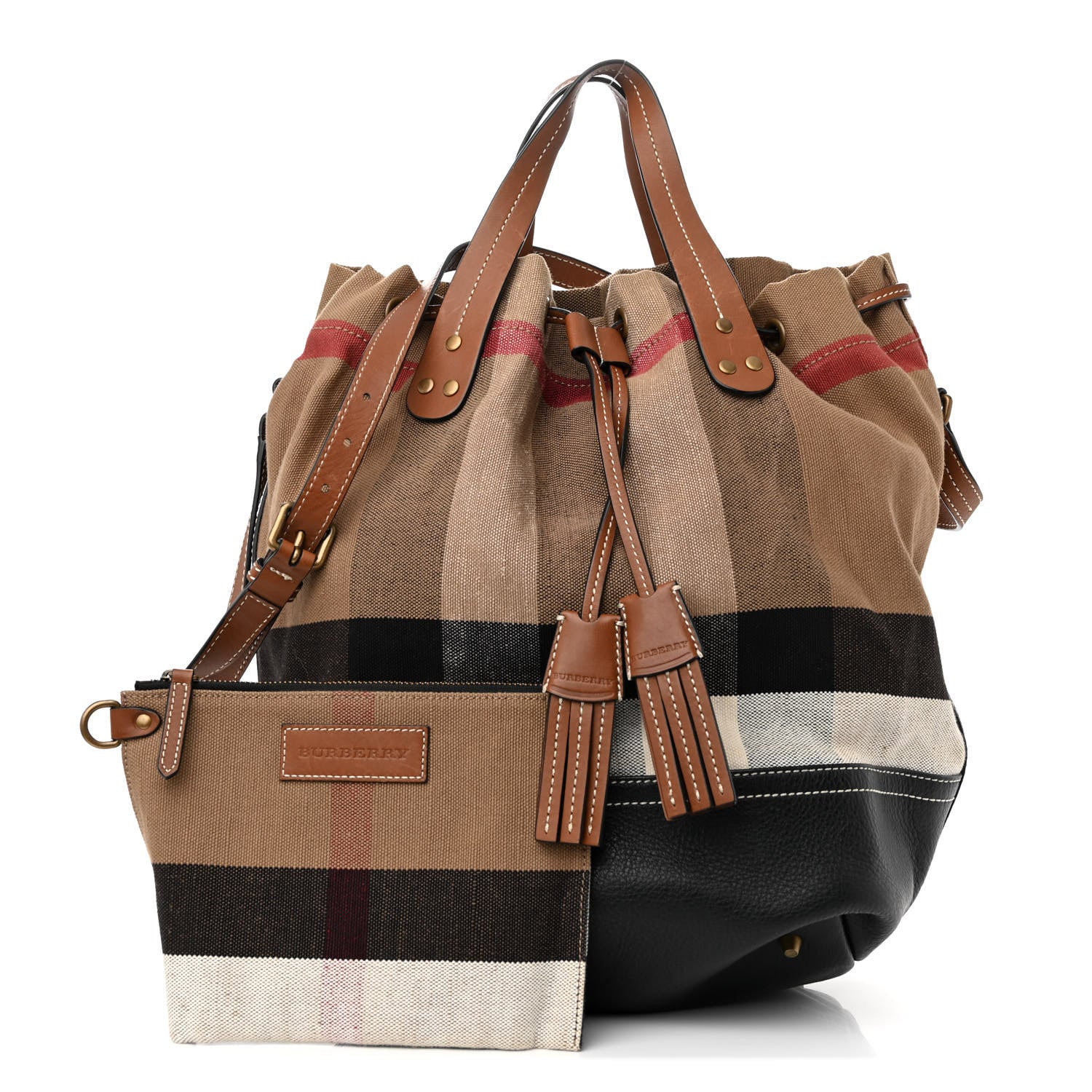 Burberry Grainy Calfskin House Check Canvas Medium Heston Crossbody Tan 1 of 11