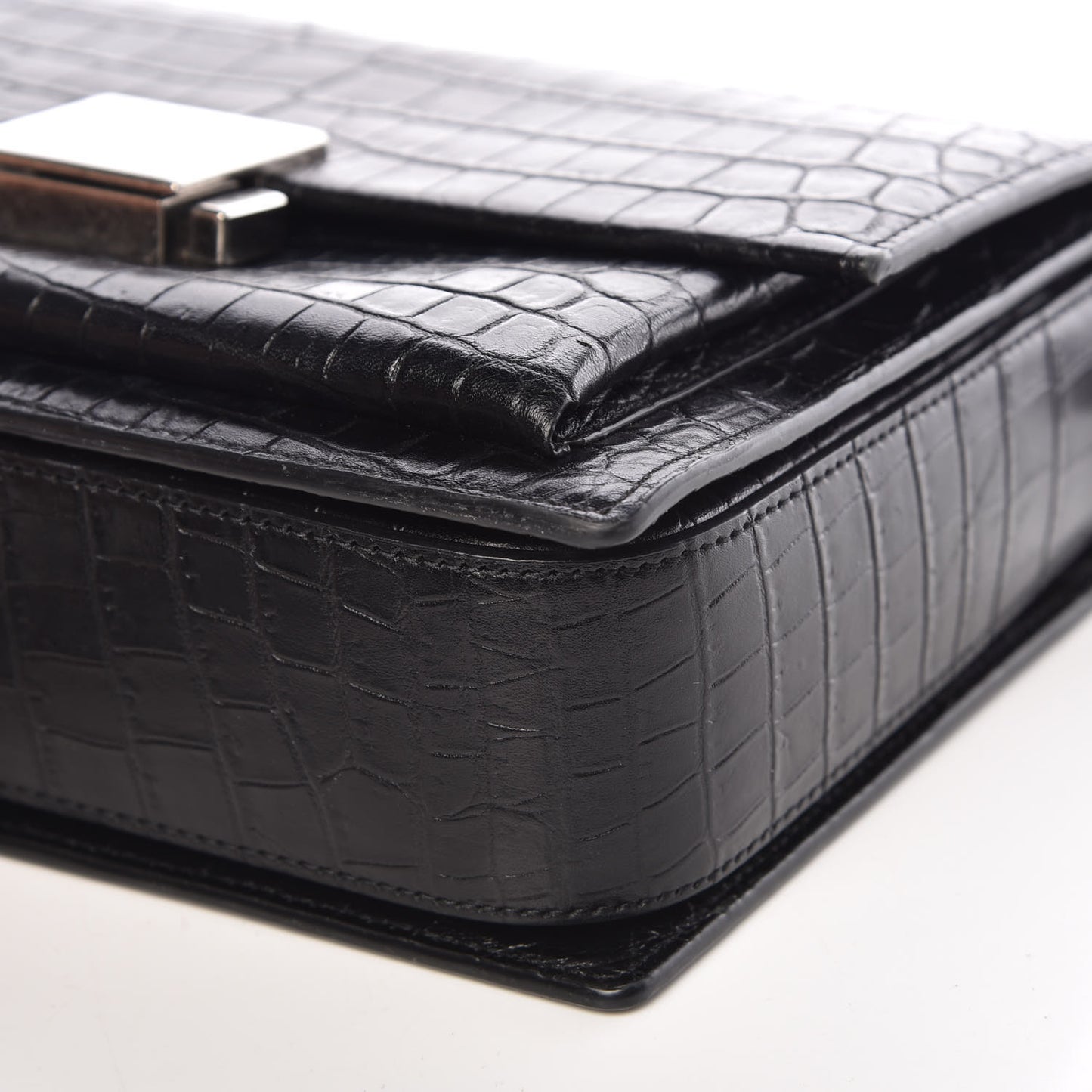 Calfskin Crocodile Embossed Medium Bellechasse Satchel Matte Black