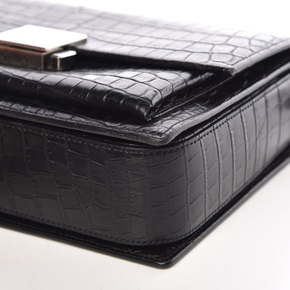 Saint Laurent Calfskin Crocodile Embossed Medium Bellechasse Satchel Matte Black 10 of 10