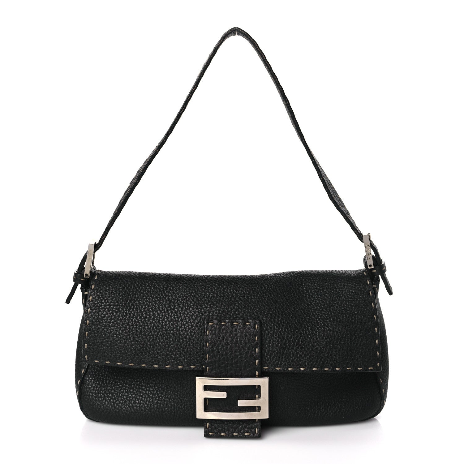 Fendi Calfskin Romano Selleria Baguette Black 1 of 9