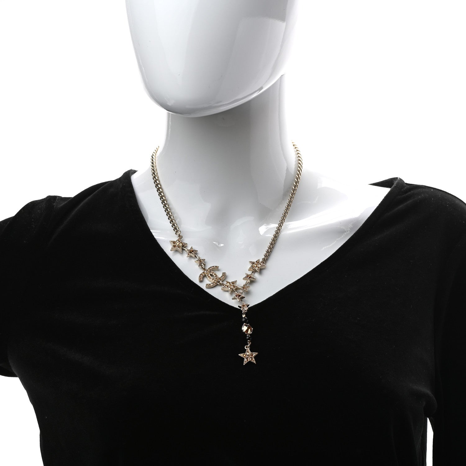 Chanel Crystal Pearl CC Star Necklace Gold Orange 2 of 5
