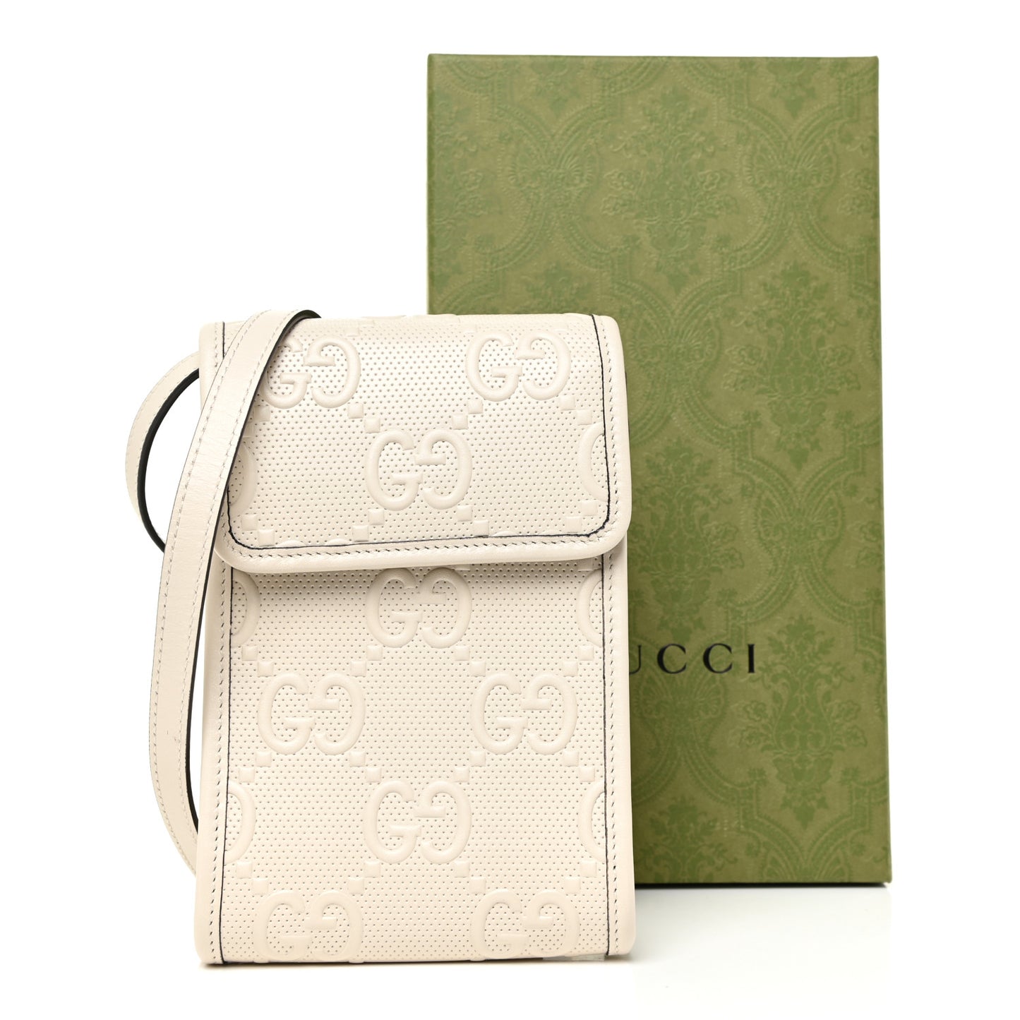 Calfskin GG Tennis Embossed Mini Crossbody Bag Mystic White