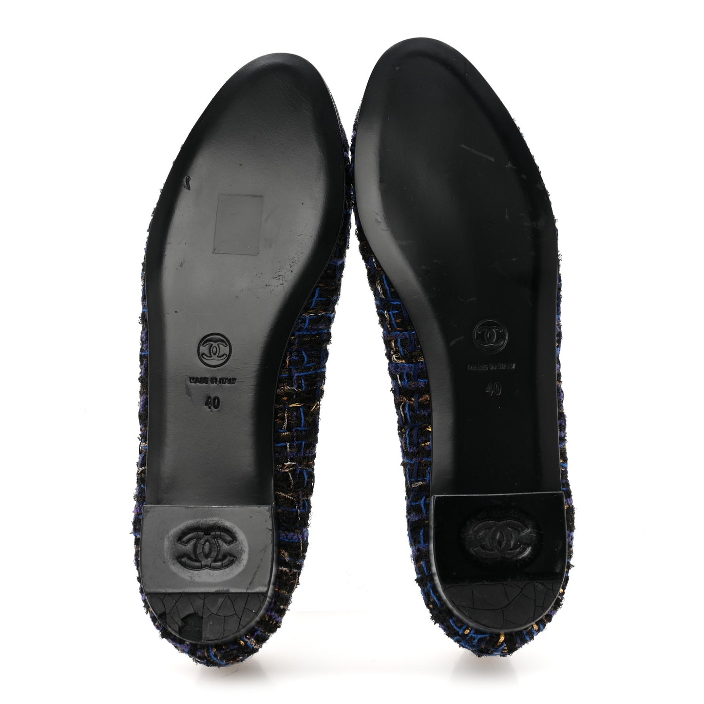 Tweed Lambskin Cap Toe Ballerina Flats 40 Navy Blue Black