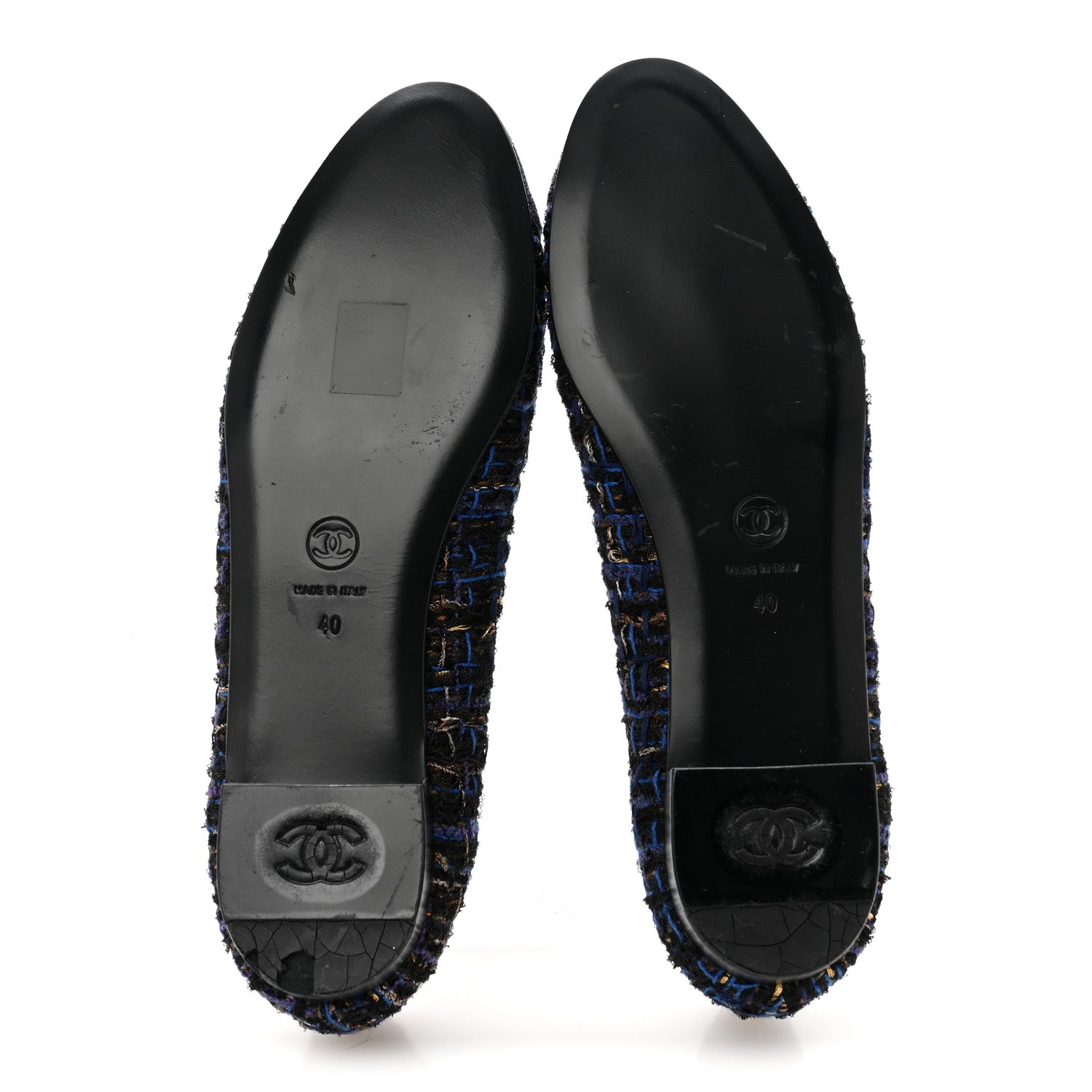 Chanel Tweed Lambskin Cap Toe Ballerina Flats 40 Navy Blue Black 6 of 10