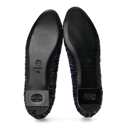 Chanel Tweed Lambskin Cap Toe Ballerina Flats 40 Navy Blue Black 6 of 10