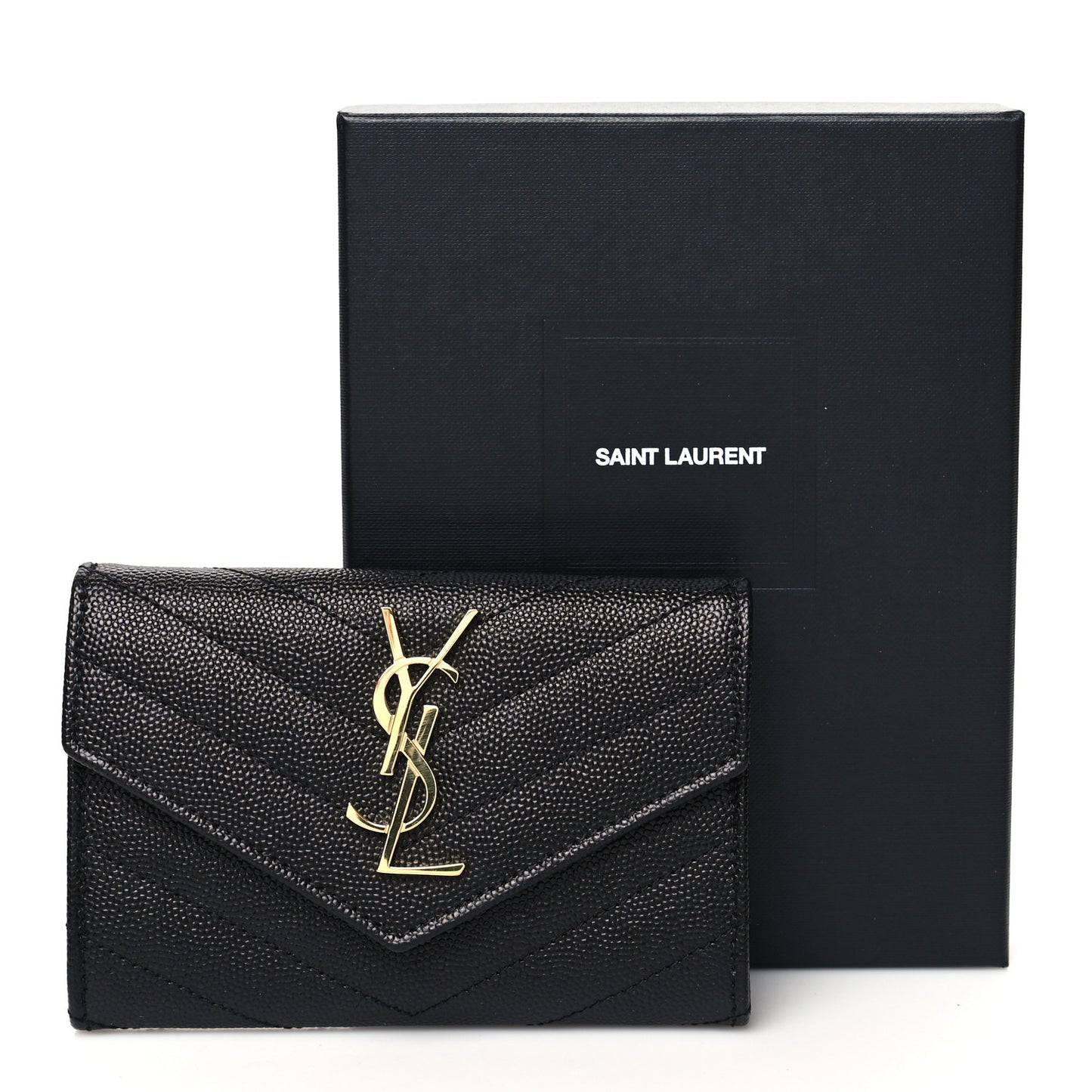 Grain De Poudre Matelasse Chevron Small Monogram Envelope Wallet Black