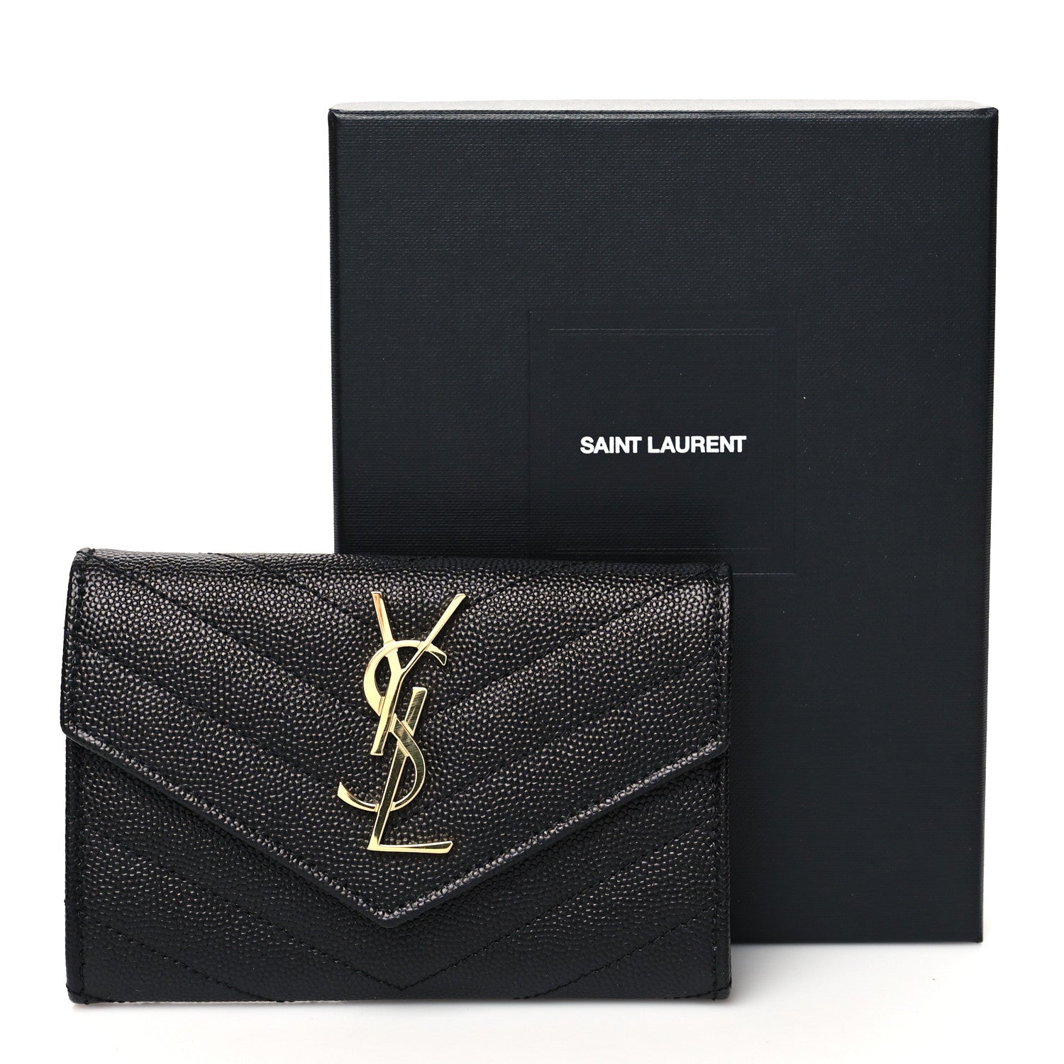 Saint Laurent Grain De Poudre Matelasse Chevron Small Monogram Envelope Wallet Black 11 of 11