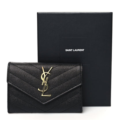 Saint Laurent Grain De Poudre Matelasse Chevron Small Monogram Envelope Wallet Black 11 of 11