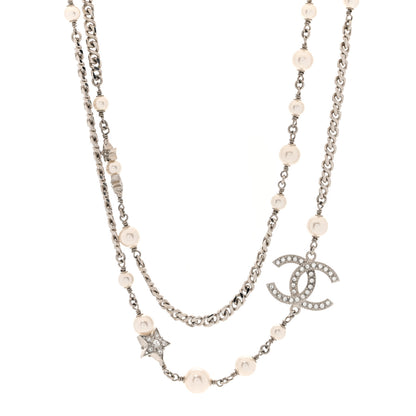 Chanel Pearl Crystal CC Starfall Necklace Silver 1 of 5