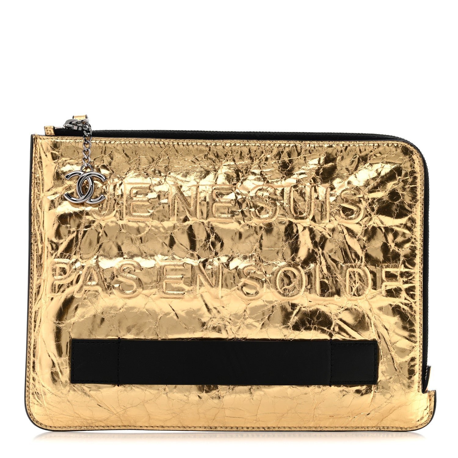 Chanel Metallic Lambskin Medium Je Ne Suis Pas En Solde Pouch Clutch Gold 1 of 8
