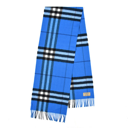 Burberry Cashmere Giant Check Fringe Scarf Bright Cornflower Blue 2 of 4