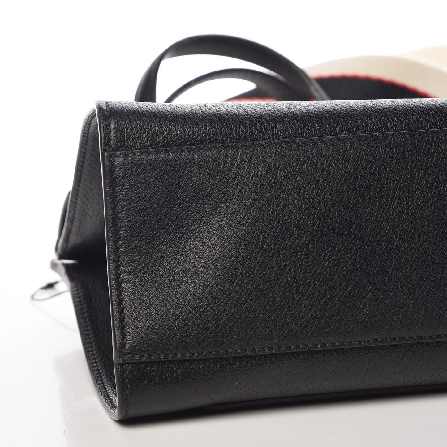 Grained Calfskin Web Crystal Butterfly Stripe Medium Totem Top Handle Bag Black