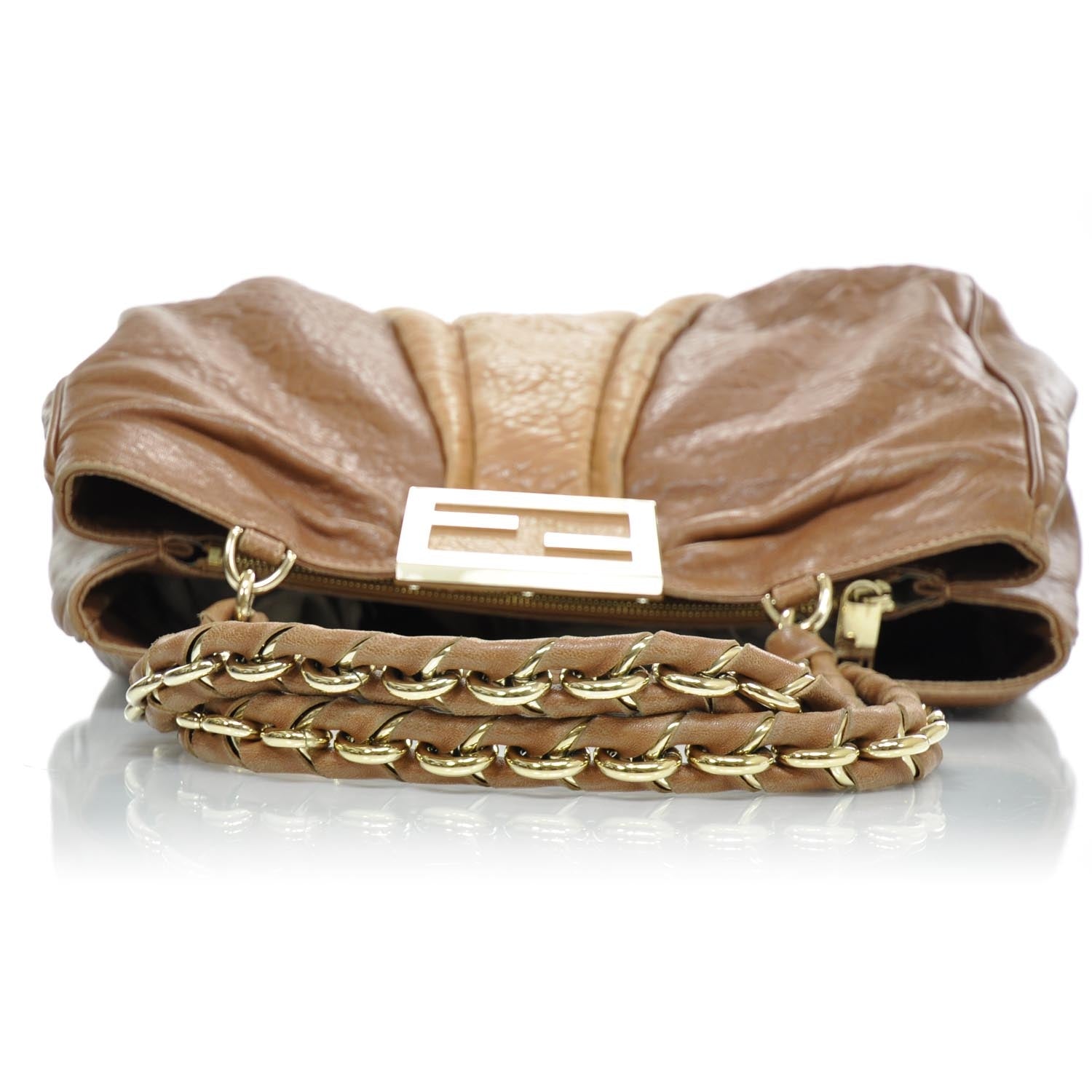 Fendi Crinkled Lambskin Colorblock Mia Tote Camel Osso Naturale 6 of 9