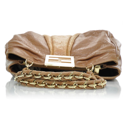 Fendi Crinkled Lambskin Colorblock Mia Tote Camel Osso Naturale 6 of 9