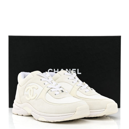 Chanel Suede Calfskin Fabric CC Sneakers 37.5 White 9 of 9