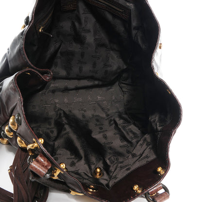 Gucci Leather Suede Fringe Large Babouska Tote Brown 5 of 8