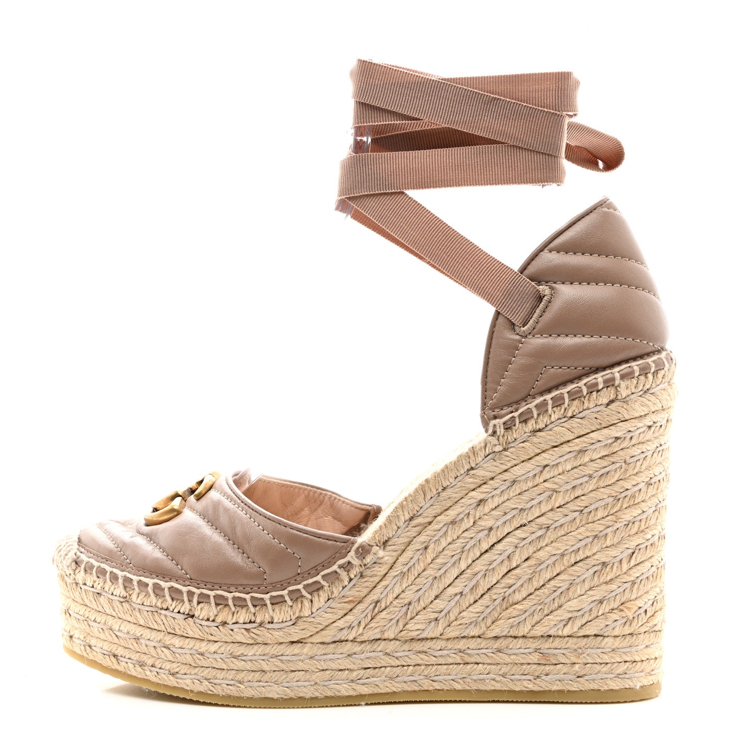Gucci Nappa Matelasse GG Marmont Ankle Wrap Platform 35/120mm Espadrille Wedges 39.5 Porcelain Rose 1 of 11