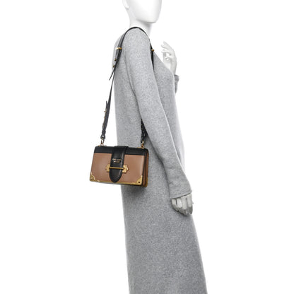 Prada City Calfskin Saffiano Cahier Bag Caramel Black 2 of 10