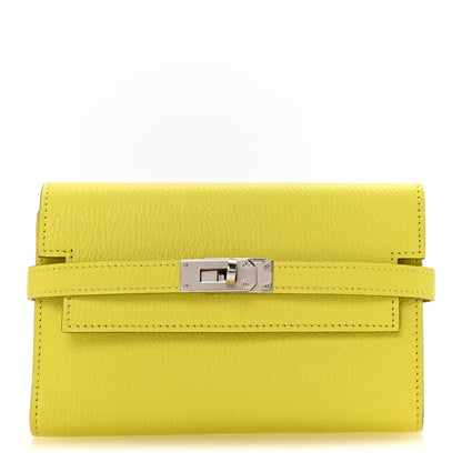 Hermes Chevre Mysore Medium Kelly Wallet Lime 1 of 7
