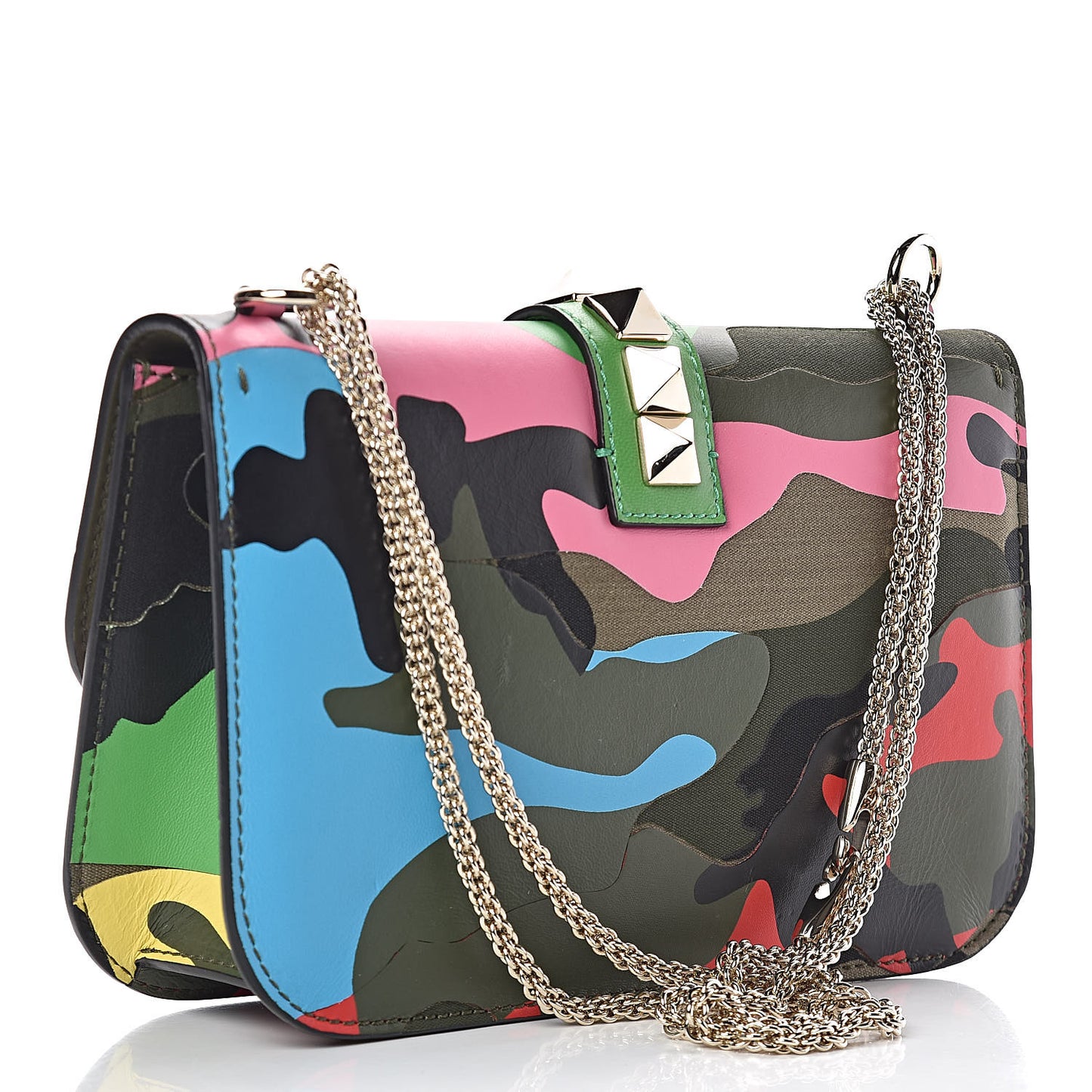 Nappa Canvas Camouflage Medium Glam Lock Rockstud Flap Multicolor