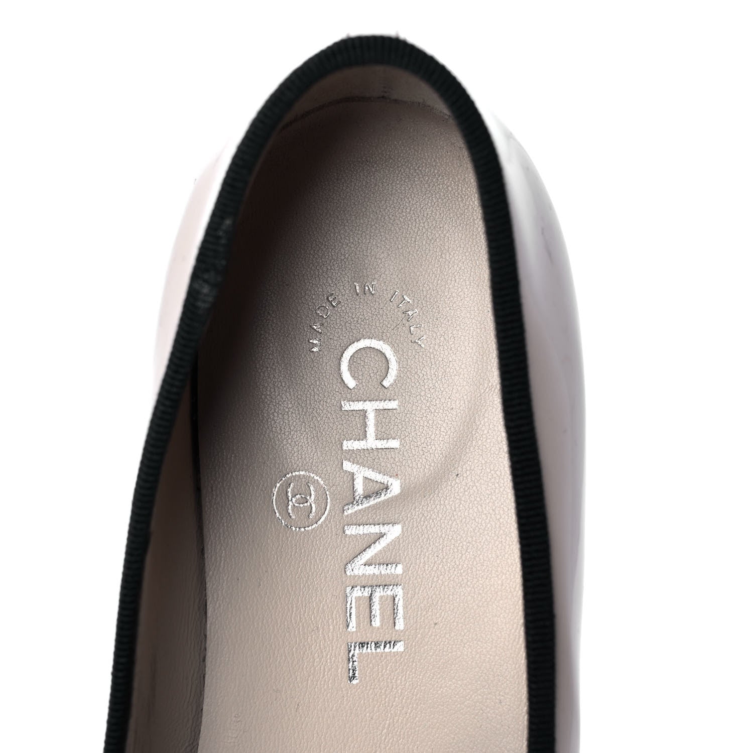 Chanel Patent Grosgrain Cap Toe Logo Flats 36 Beige Black 8 of 10