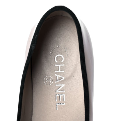 Chanel Patent Grosgrain Cap Toe Logo Flats 36 Beige Black 8 of 10