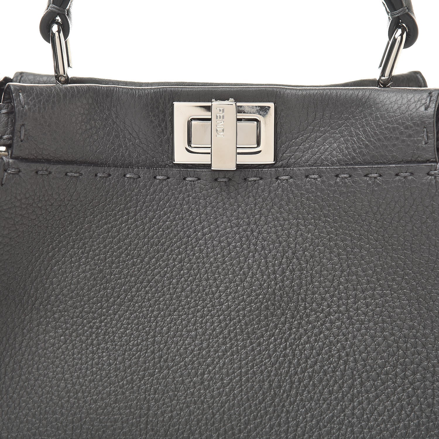 Fendi Cuoio Romano Selleria Bi-Color Mini Peekaboo Iconic Satchel Asfalto Latte 9 of 11