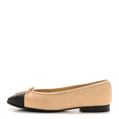 Chanel Lambskin Cap Toe CC Ballerina Flats 37 Beige Black 1 of 11