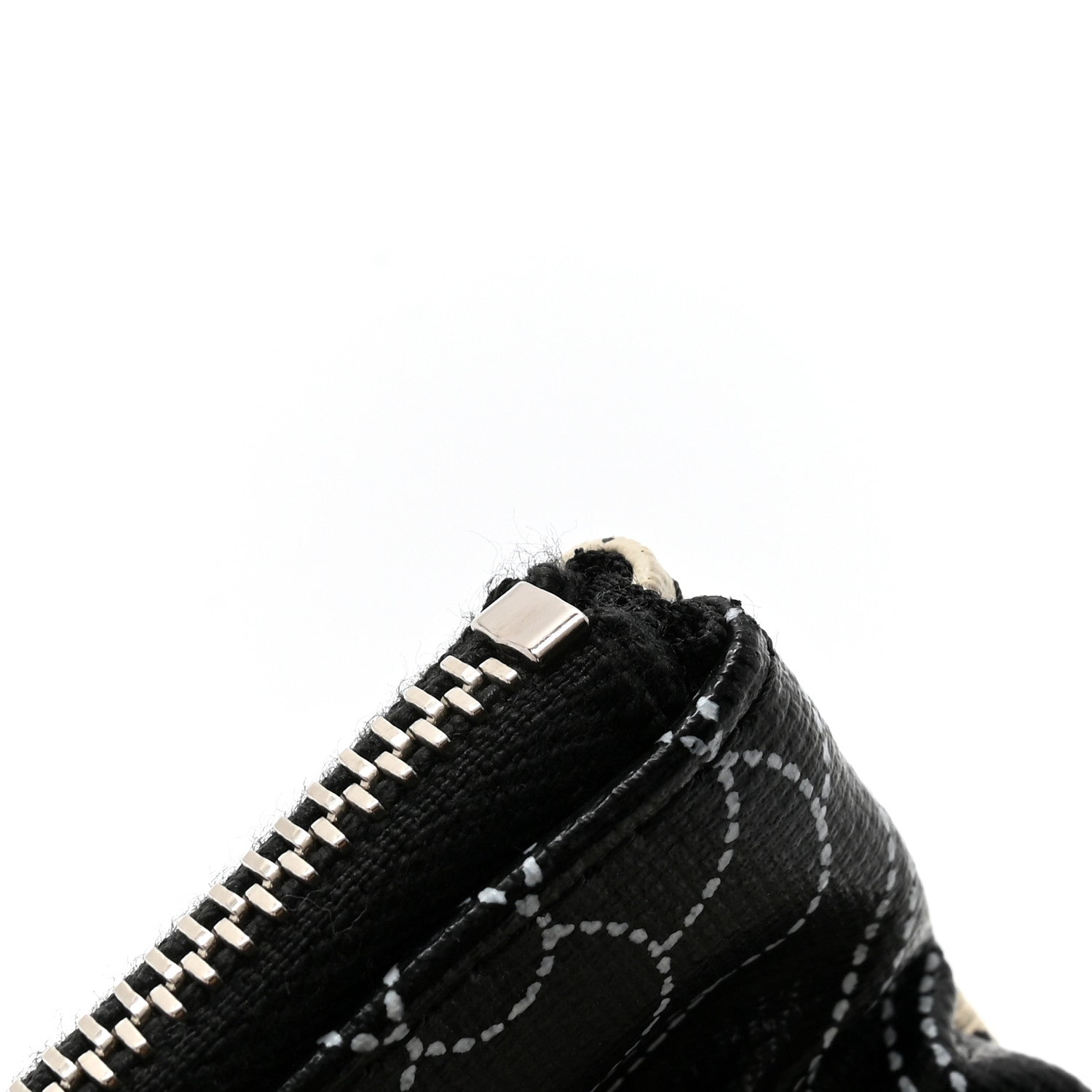 Chanel Coated Canvas Calfskin Camellia Printed Pouch Black Beige 8 of 8
