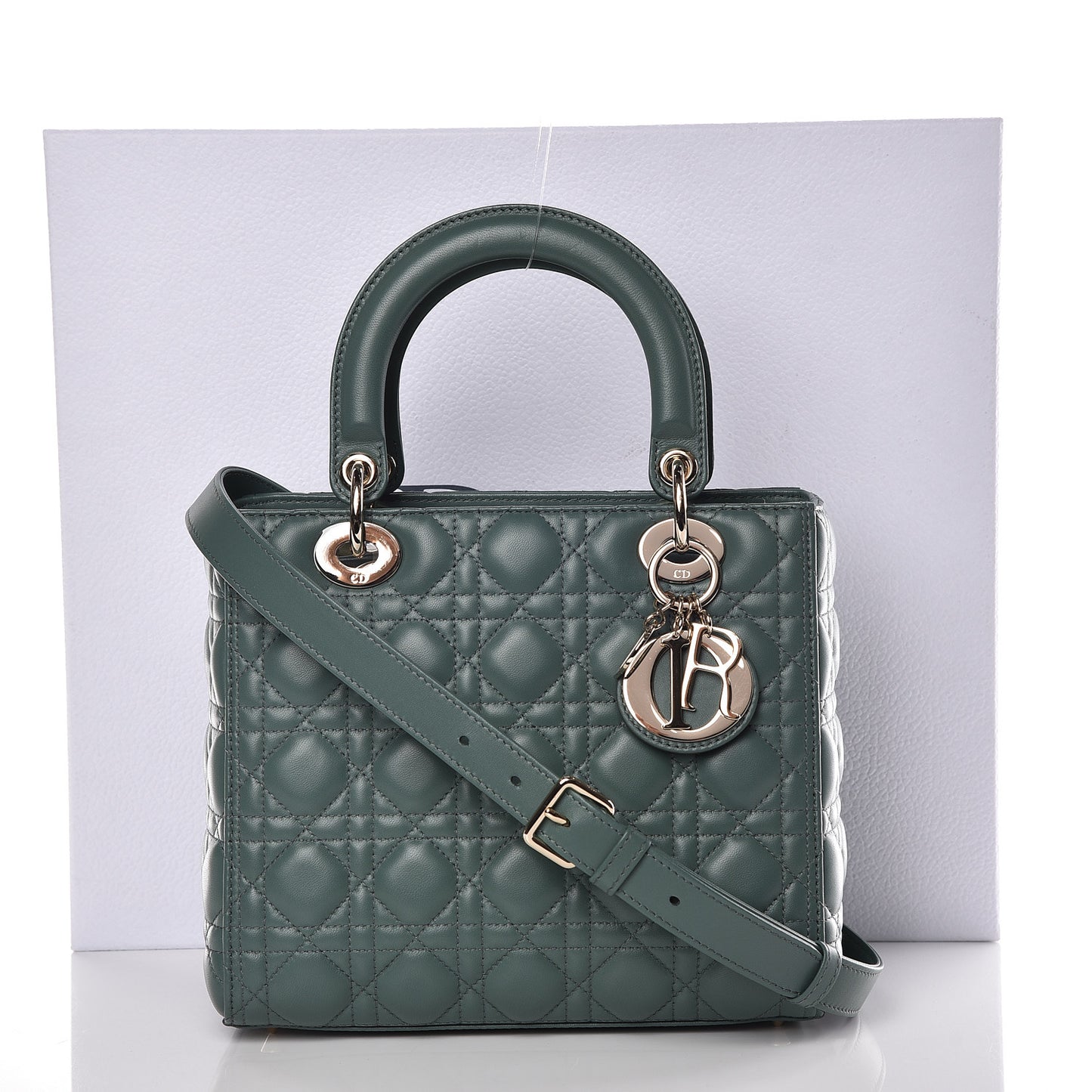 Lambskin Cannage Medium Lady Dior Storm Blue