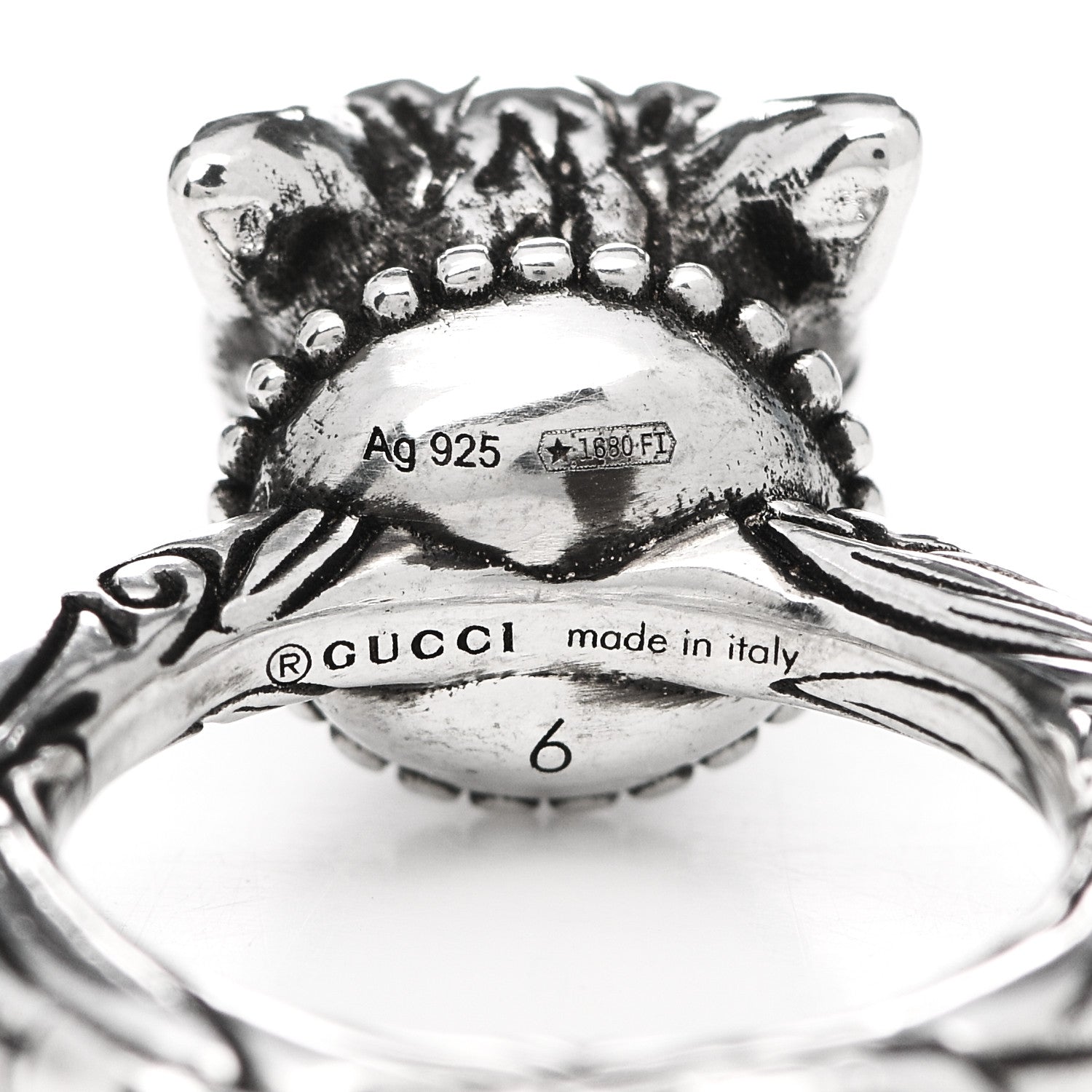 Gucci Sterling Silver Anger Forest Wolf Head Ring 46 3.75 5 of 5