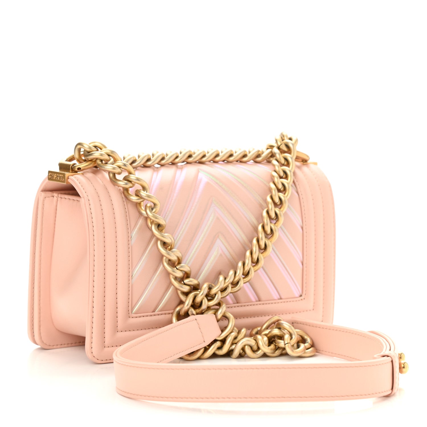 Chanel Calfskin Painted Chevron Embossed Medium Boy Flap Pink 2 of 12