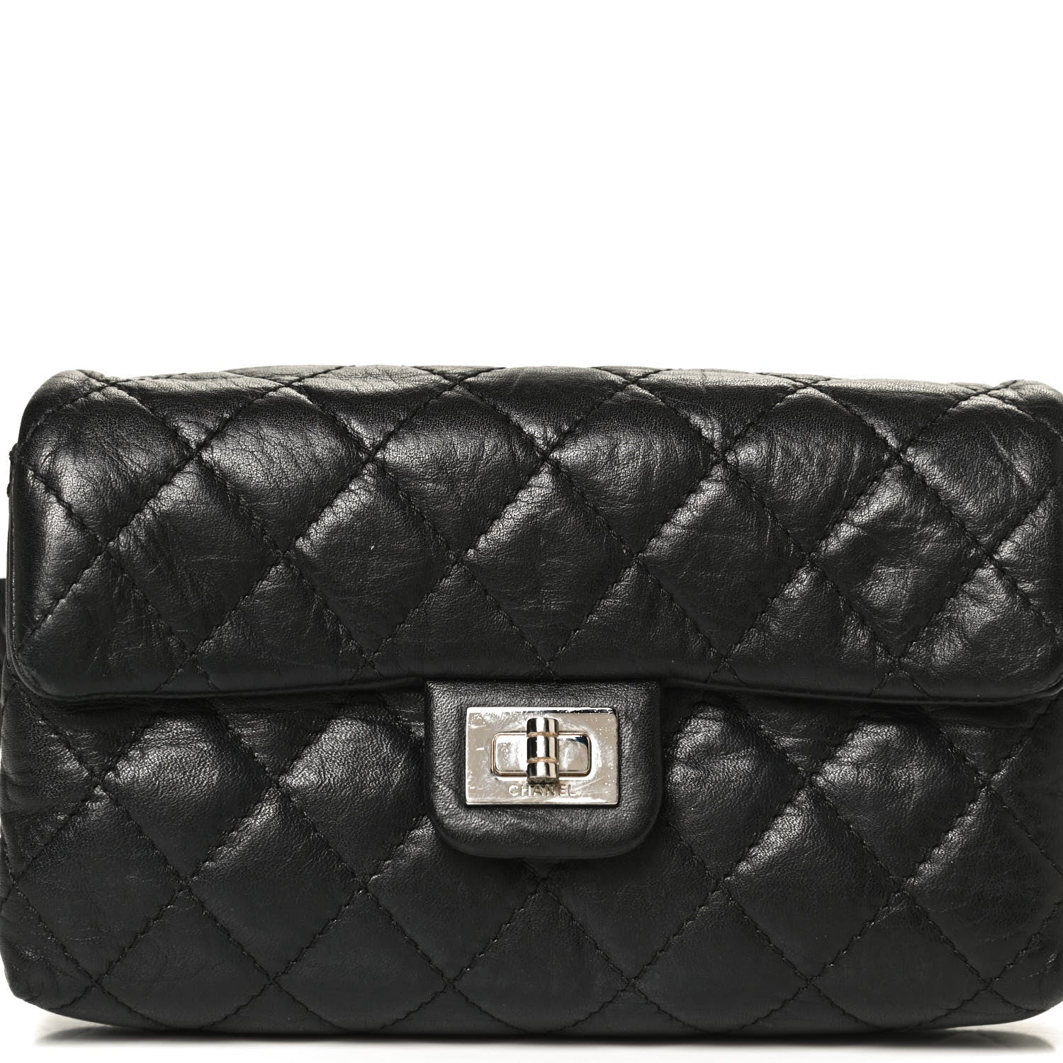 Chanel Aged Calfskin Quilted 2.55 Reissue Flap Belt Bag Clutch Black 6 of 10