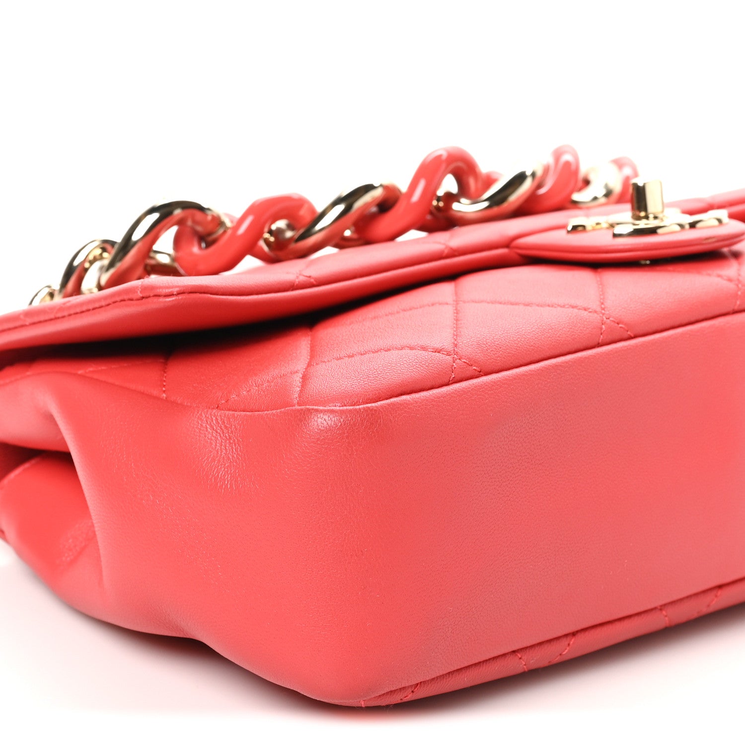 Chanel Lambskin Quilted Resin Bi-Color Chain Flap Bag Red 9 of 10