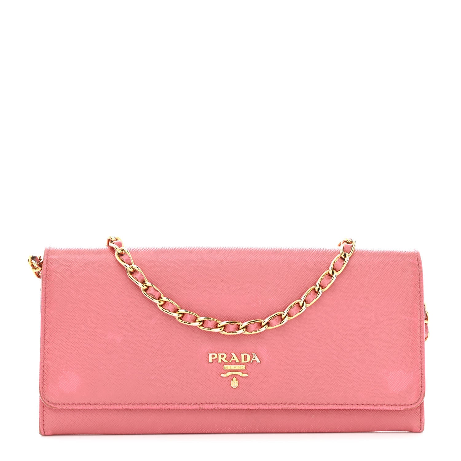 Prada Saffiano Metal Oro Chain Wallet Ibisco 1 of 13