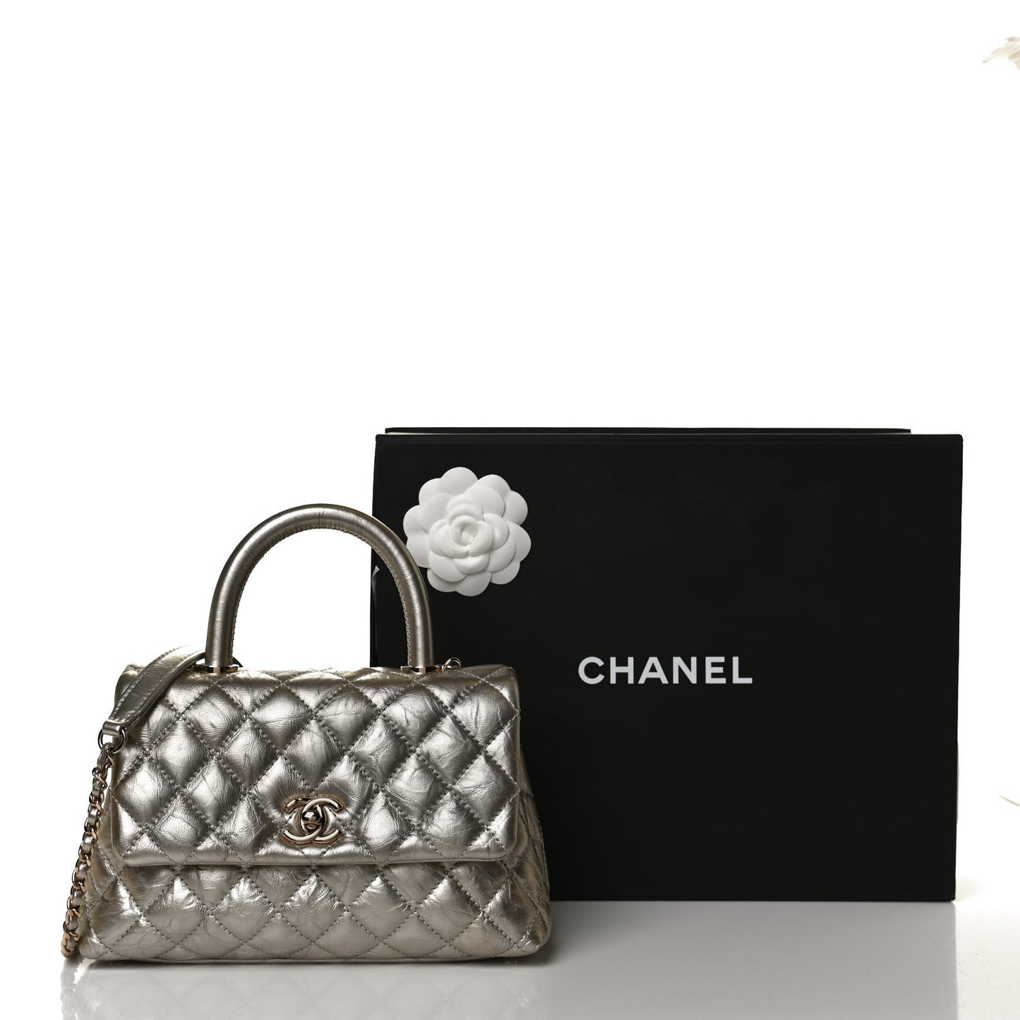 Metallic Aged Calfskin Quilted Mini Coco Handle Flap Gold