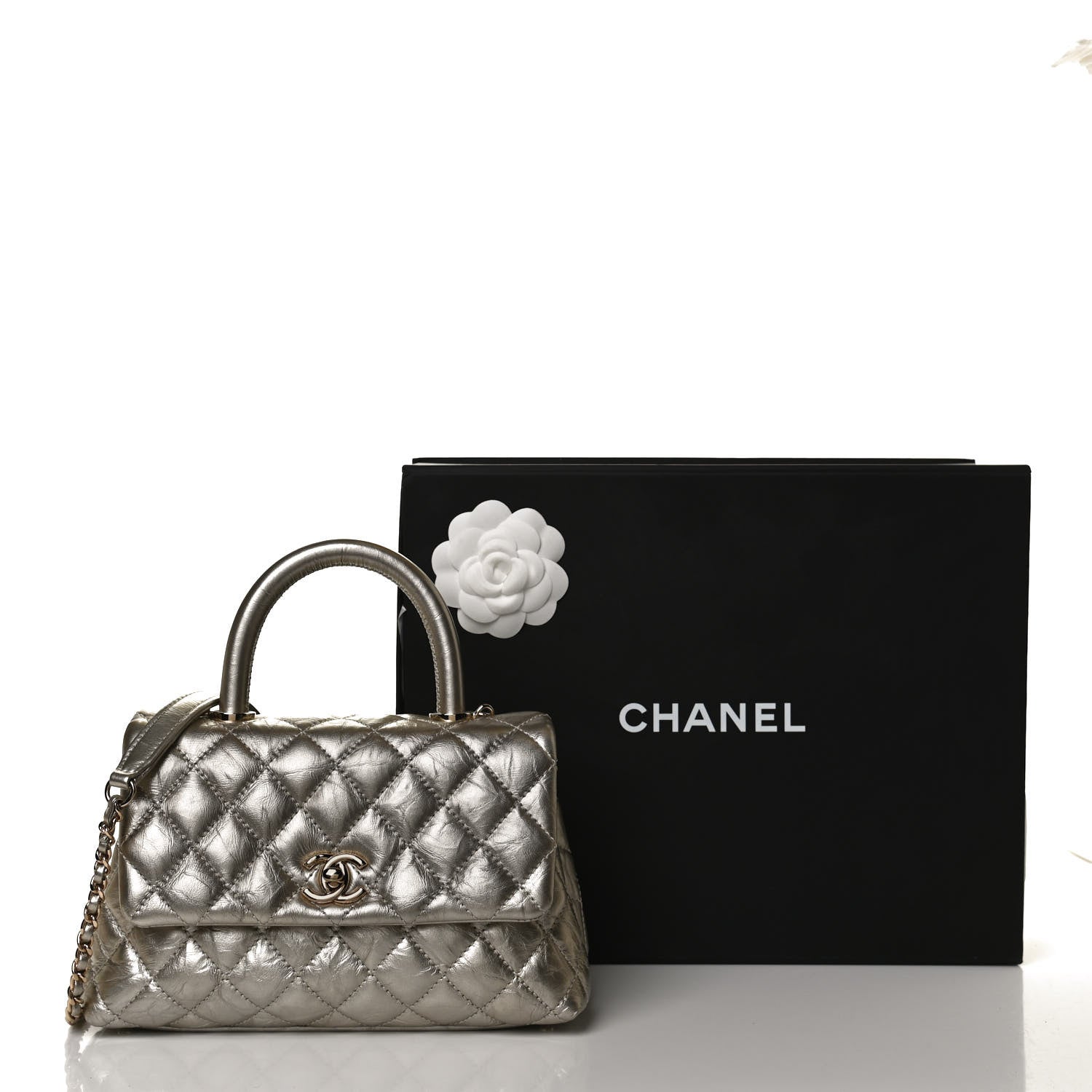 Chanel Metallic Aged Calfskin Quilted Mini Coco Handle Flap Gold 12 of 13