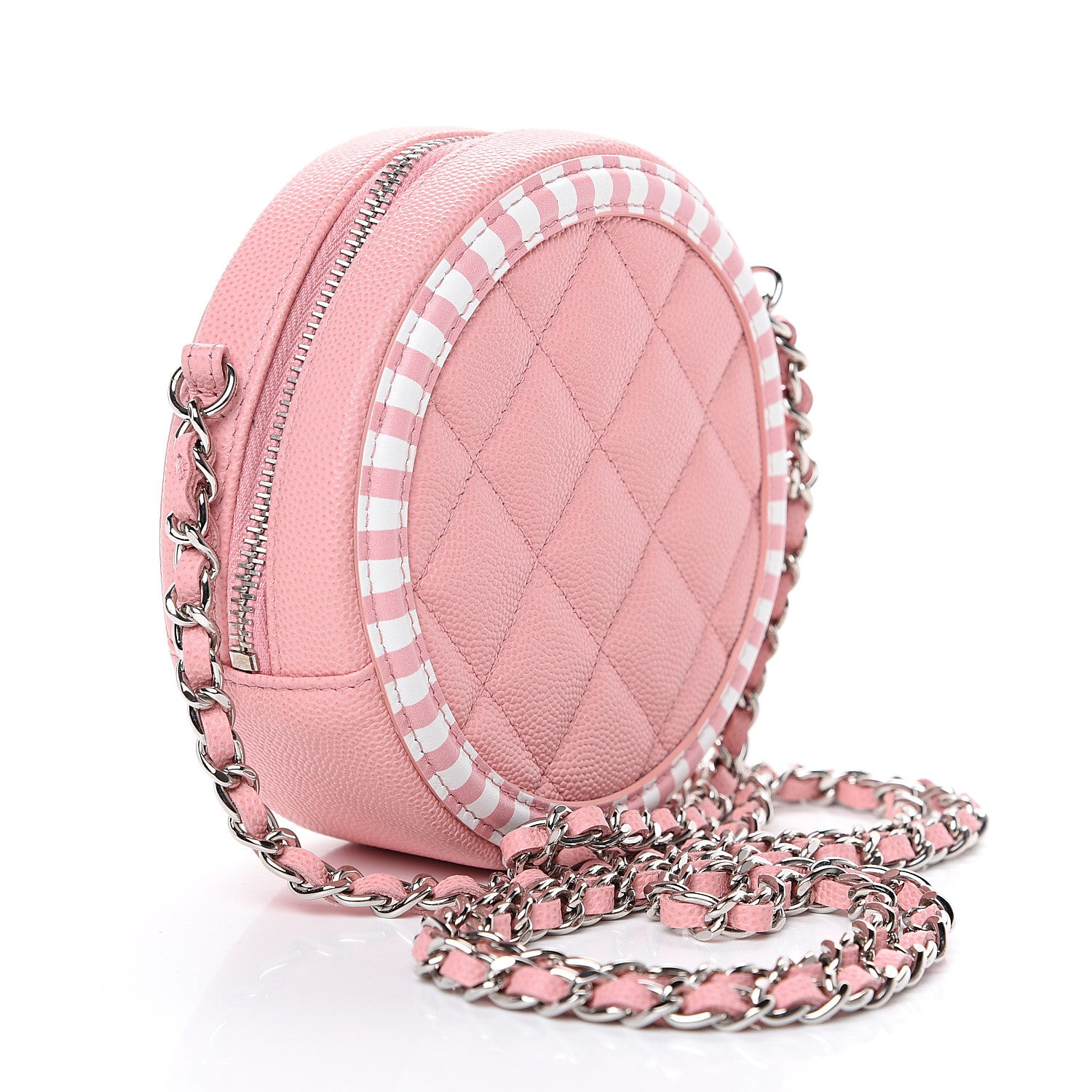 Chanel Caviar Quilted Filigree Round Clutch With Chain Pink White 2 of 9