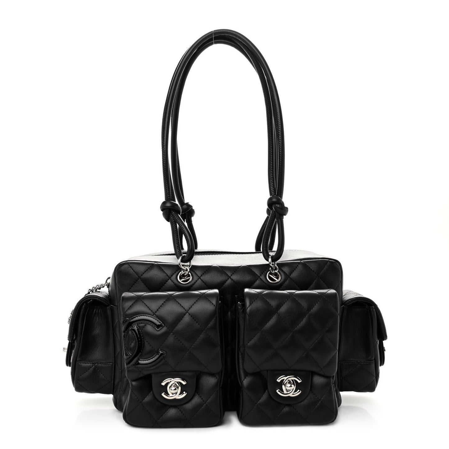 Calfskin Quilted Large Cambon Multipocket Reporter Black