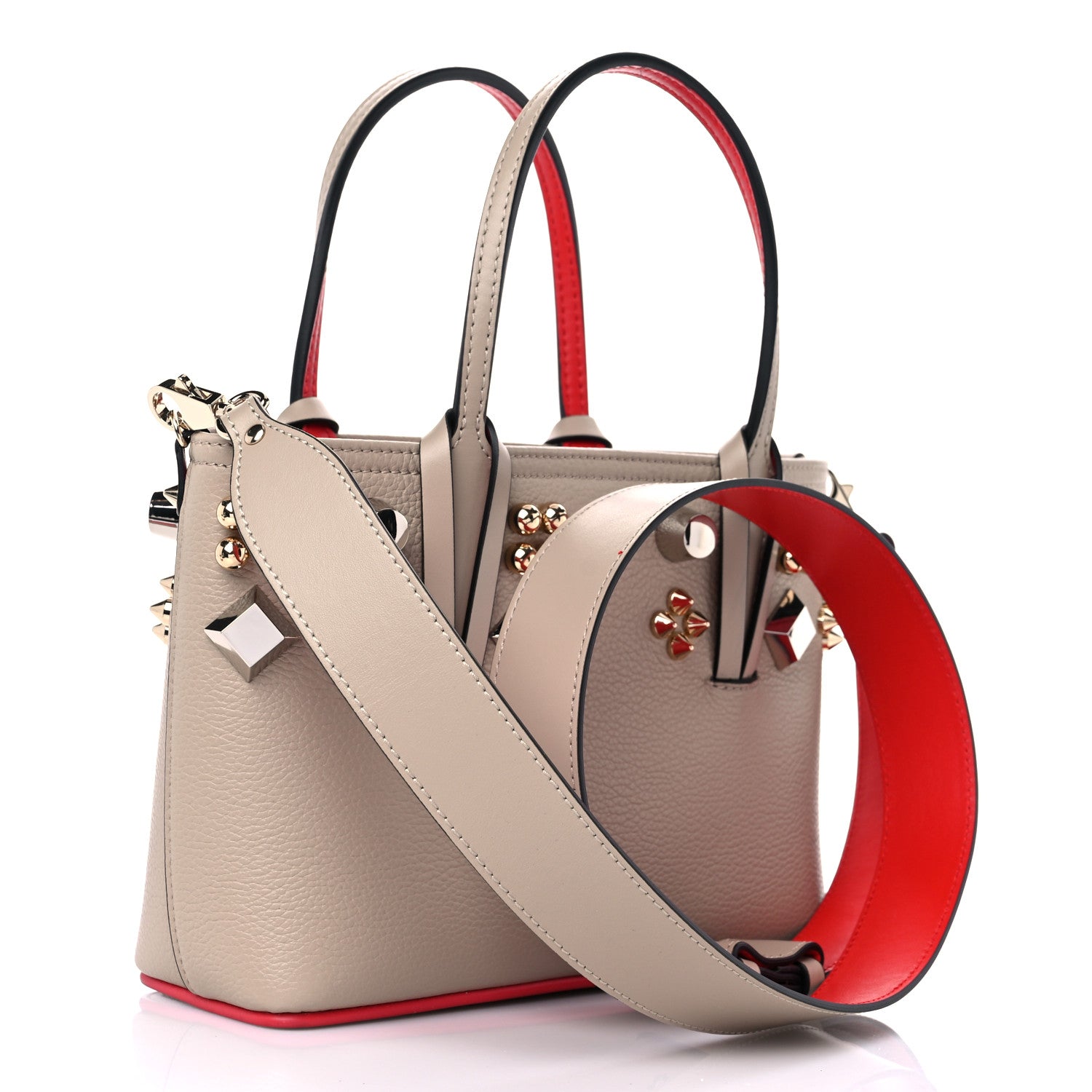 Christian Louboutin Calfskin Empire Spike Studded Mini East West Cabata Tote Feve 3 of 13