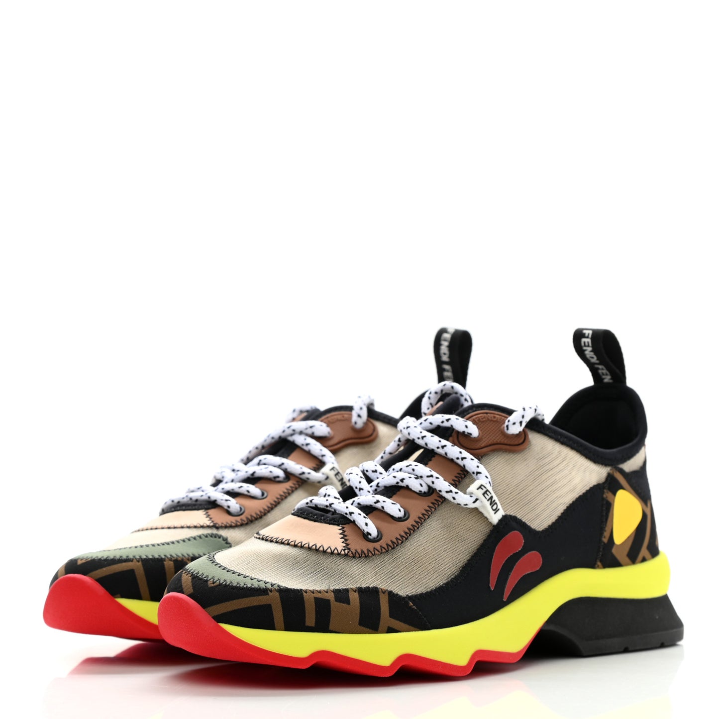 Technical Mesh Lycra FFreedom Patchwork Sneakers 36.5 Nude Tobacco Black