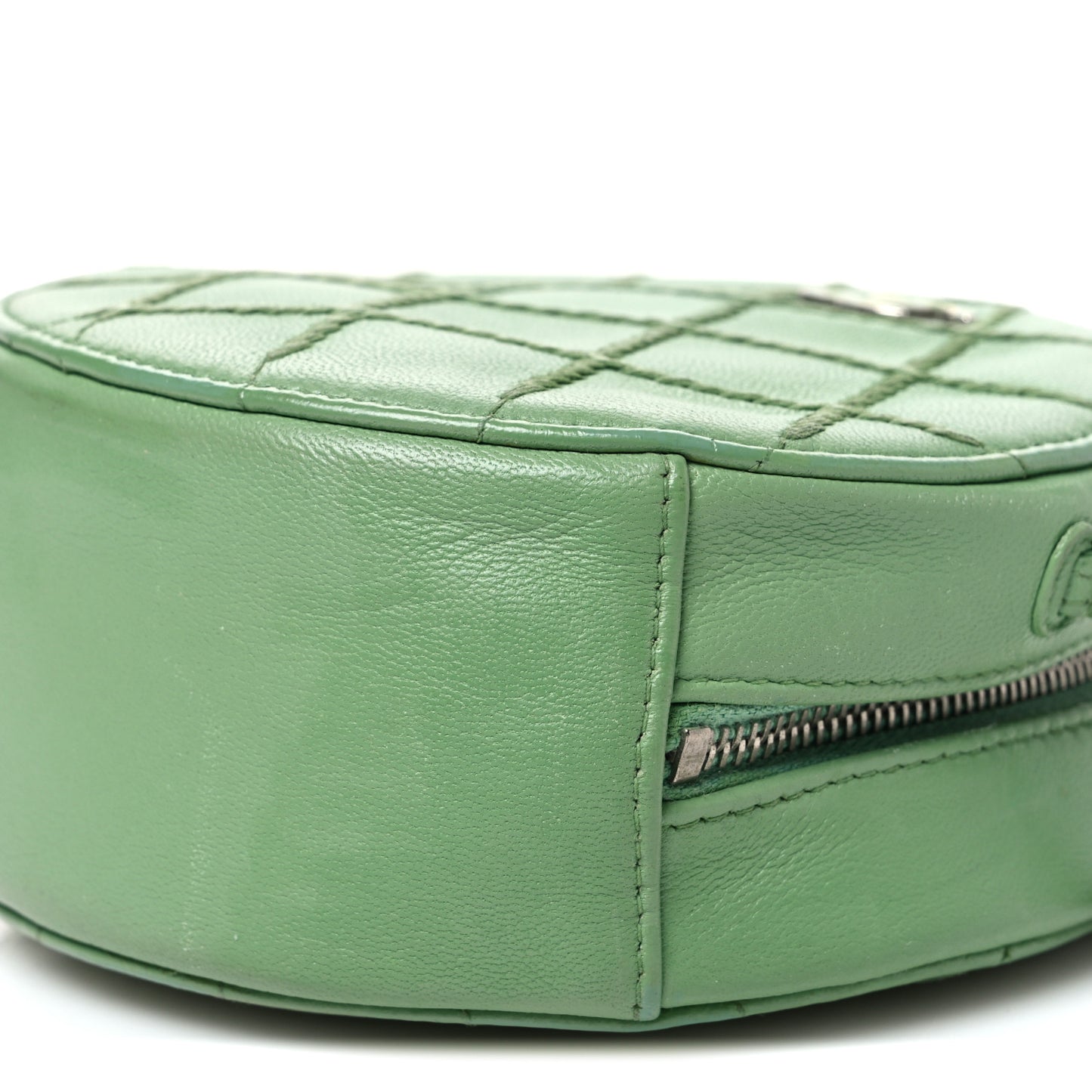 Lambskin Stitch Round Clutch With Chain Green
